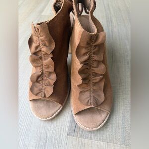 Toms Brown Ruffle Open-Toe Ankle Booties